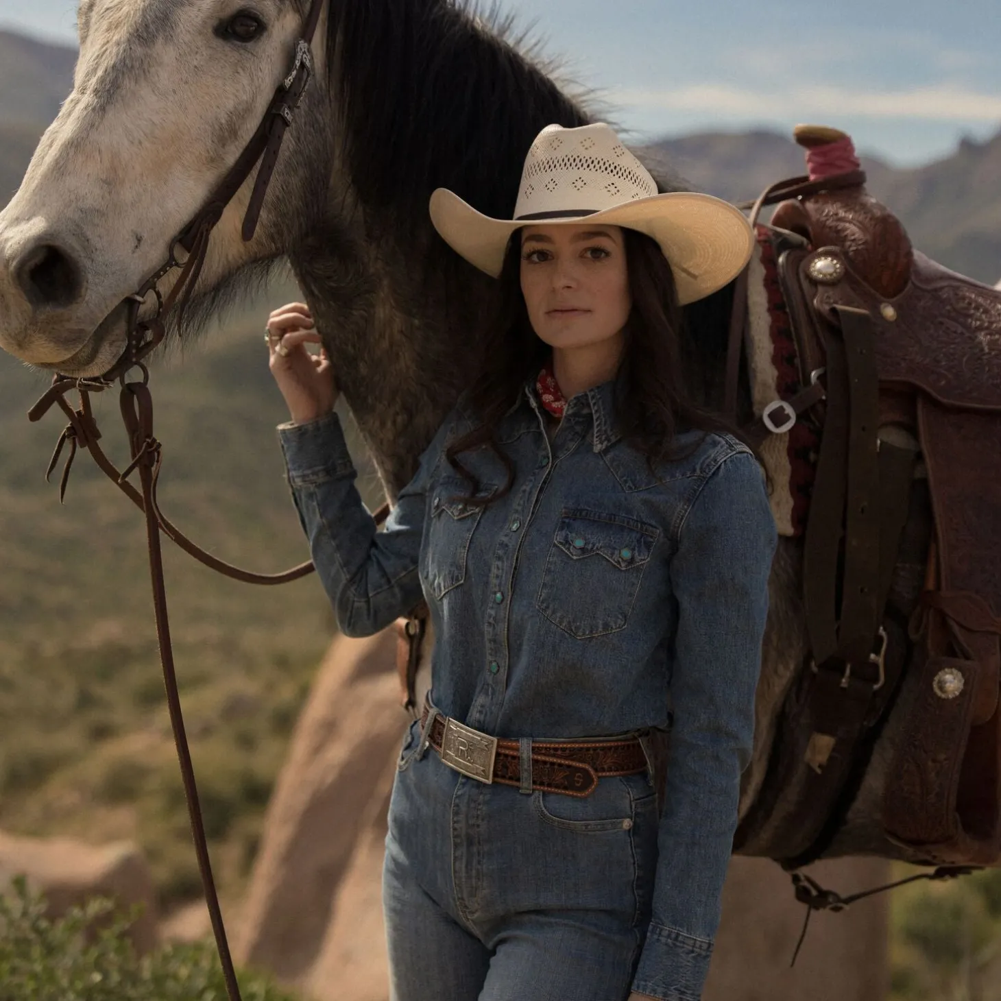 Turquoise Snap Western Denim Shirt
