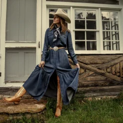 Western Denim Maxi Dress