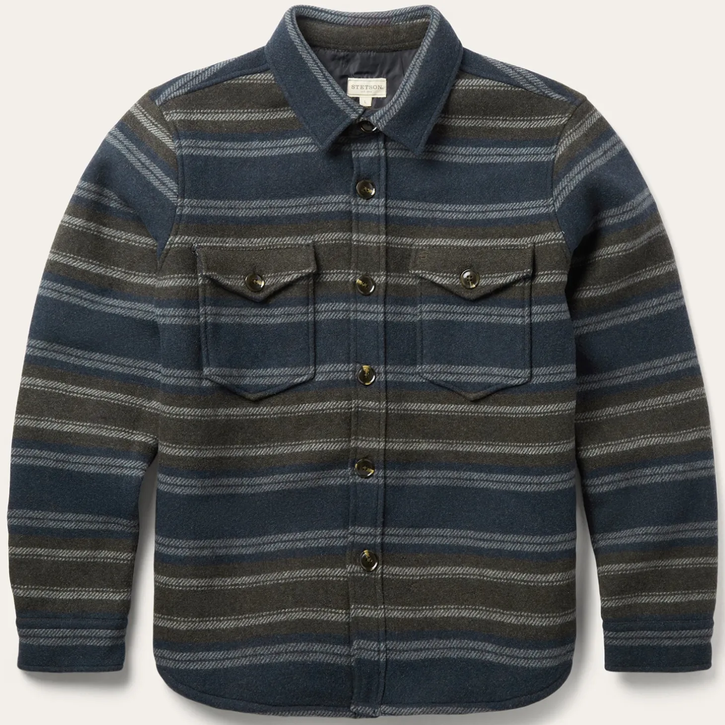 Wool Blend Stripe Shirt Jacket